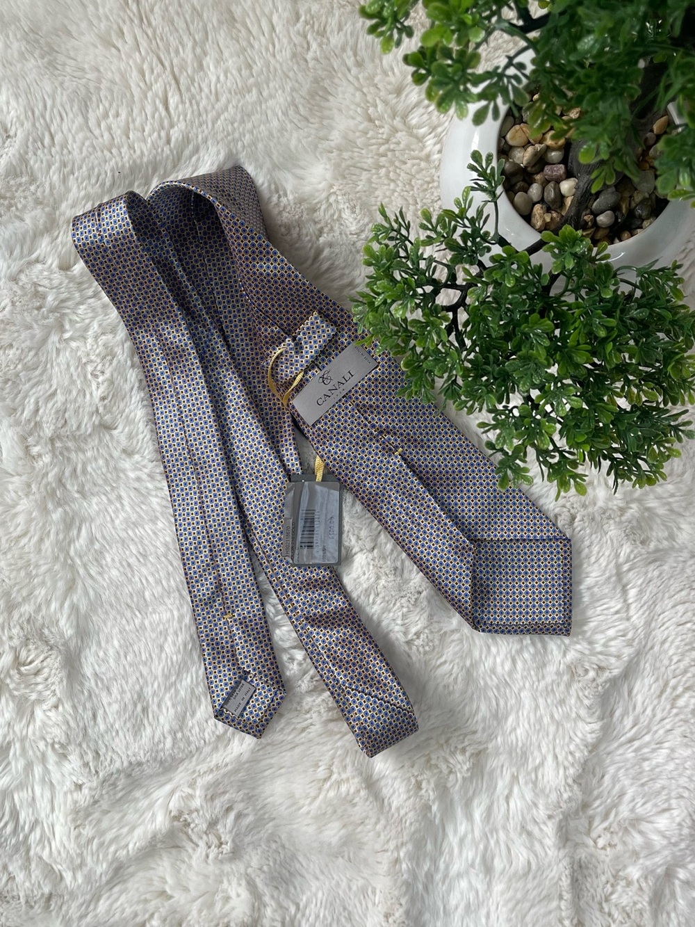 Canali Silk Geometric Necktie in Blue and Gold